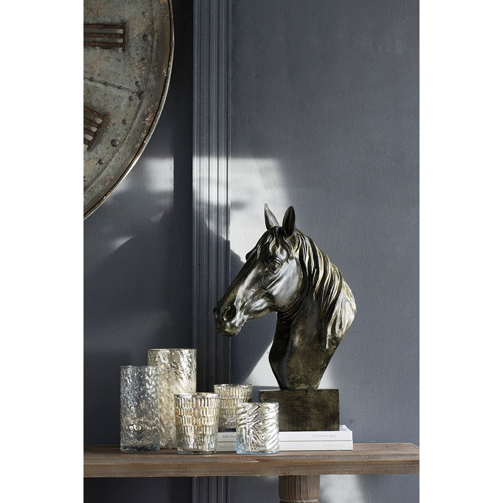 Horse Head Statue on Base Dark Polyresin Sculpture - 40 cm