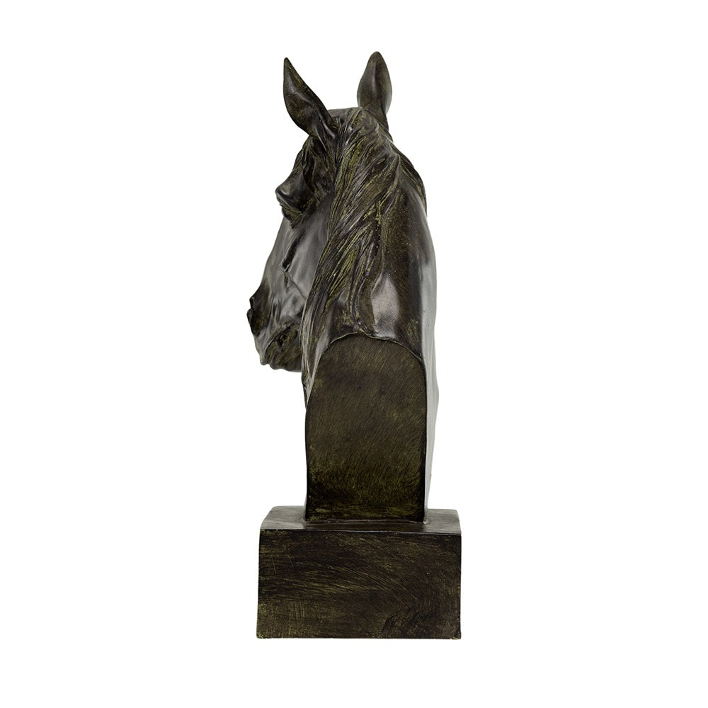 Horse Head Statue on Base Dark Polyresin Sculpture - 40 cm