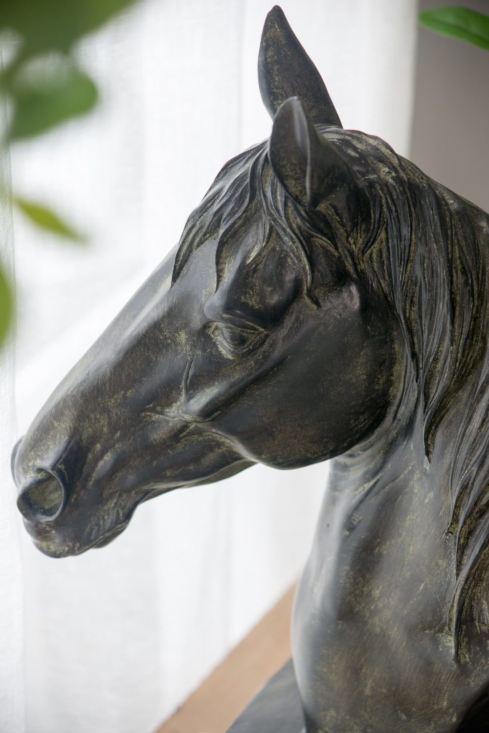 Horse Head Statue on Base Dark Polyresin Sculpture - 40 cm