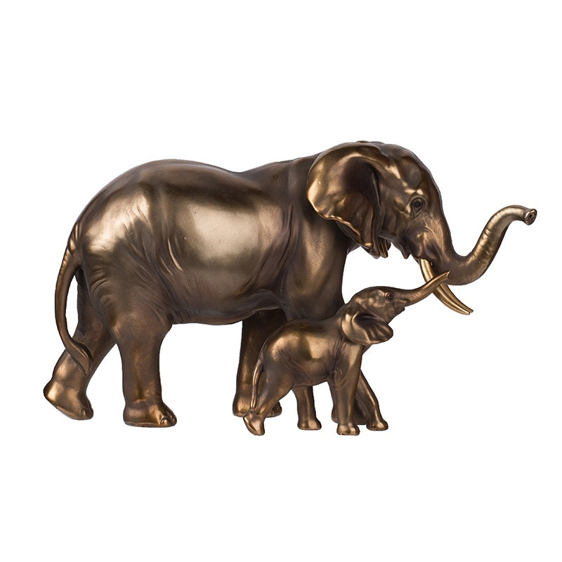 Elephant Mother & Calf Statue Polyresin Home Decor - 17.5 cm