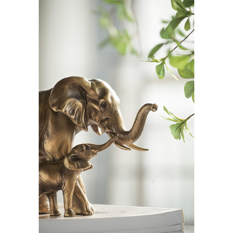 Elephant Mother & Calf Statue Polyresin Home Decor - 17.5 cm