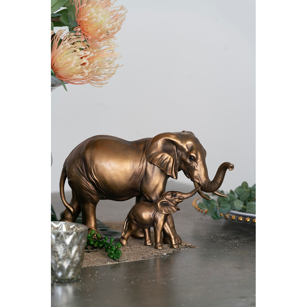 Elephant Mother & Calf Statue Polyresin Home Decor - 17.5 cm