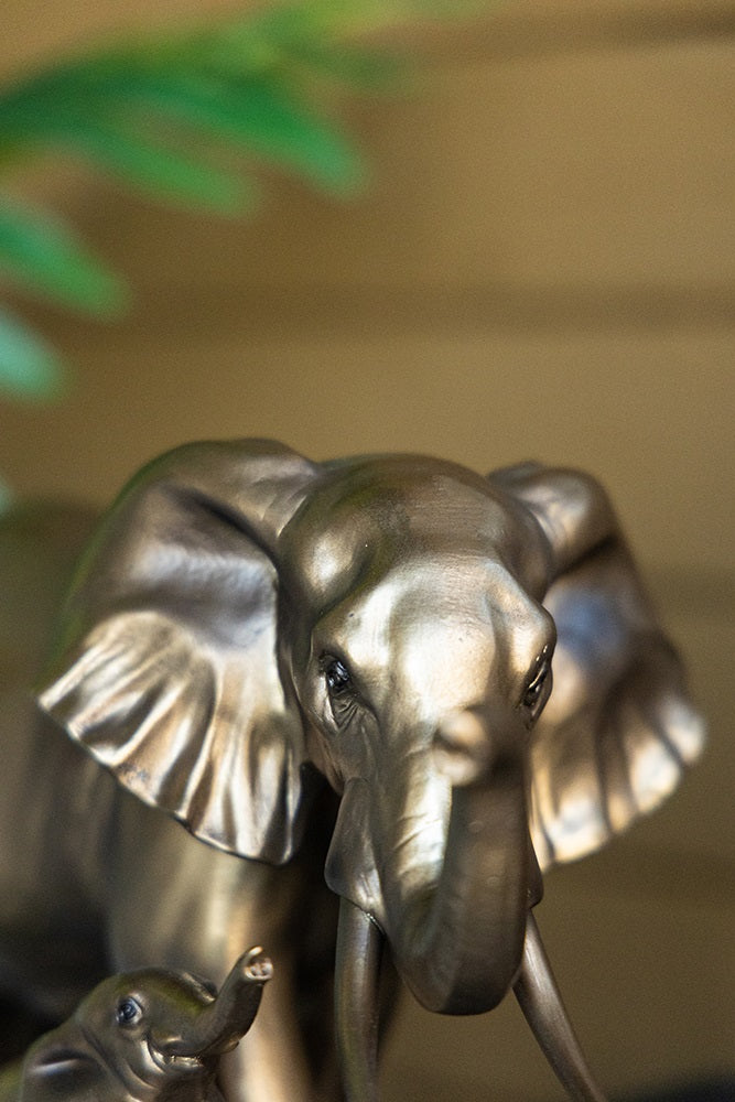 Elephant Mother & Calf Statue Polyresin Home Decor - 17.5 cm