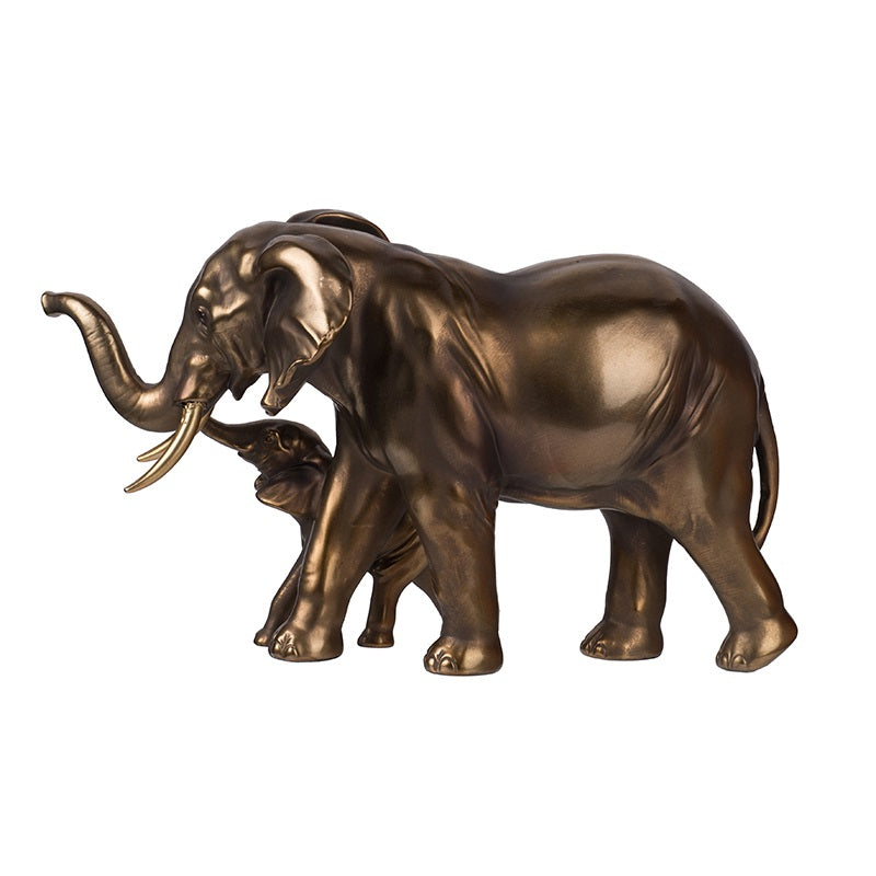 Elephant Mother & Calf Statue Polyresin Home Decor - 17.5 cm