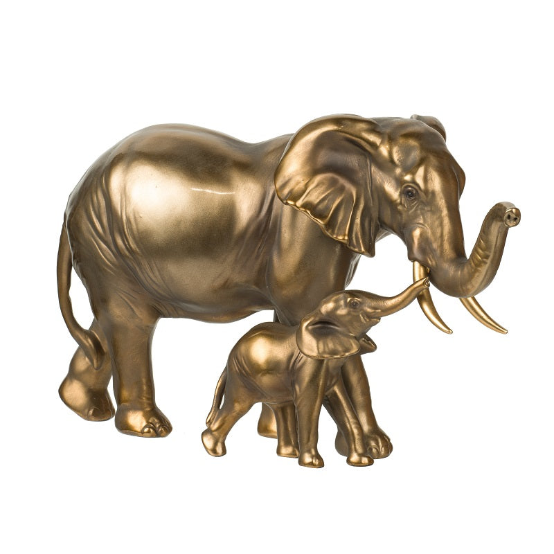 Elephant Mother & Calf Statue Polyresin Home Decor - 17.5 cm