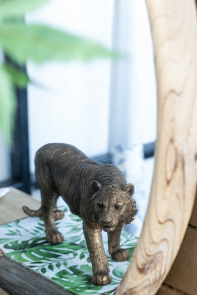 Tiger Statue Polyresin Home Decor Copper Finish - 29 cm