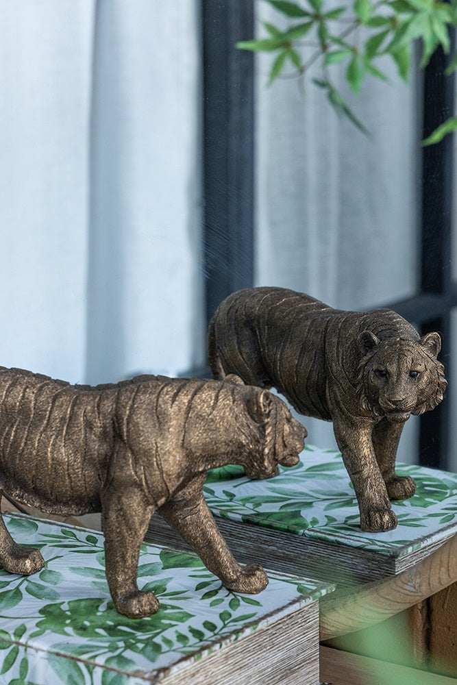Tiger Statue Polyresin Home Decor Copper Finish - 29 cm