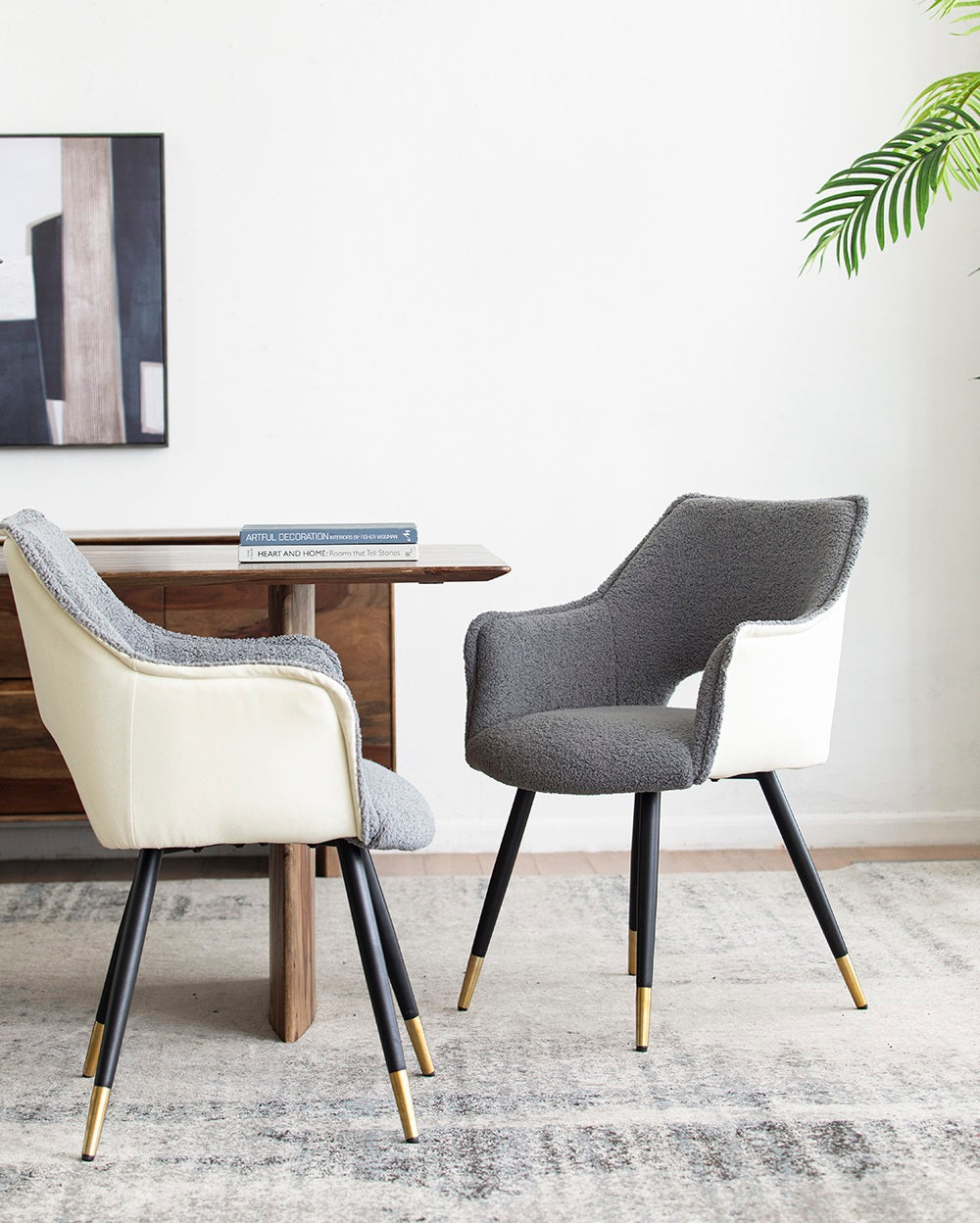 Venera Grey & Cream Velvet Dining Chair Boxed Set of 2 Armchair Style