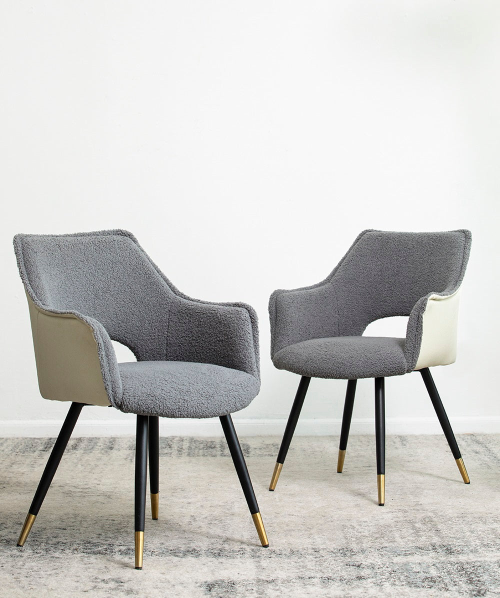 Venera Grey & Cream Velvet Dining Chair Boxed Set of 2 Armchair Style