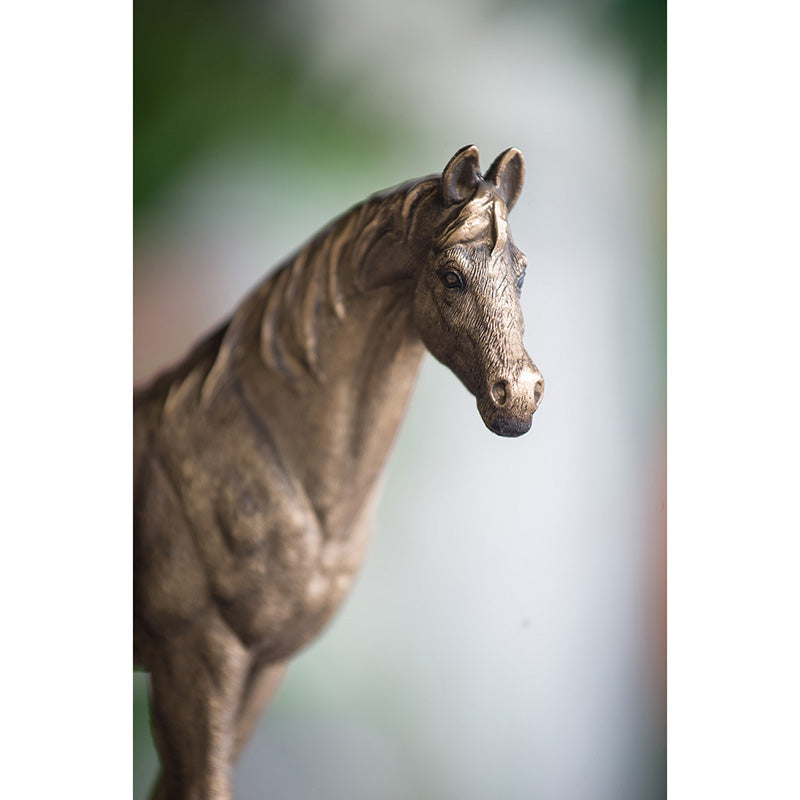 Horse Statue Rustic Gold Finish 18cm Polyresin Decorative Home Accent