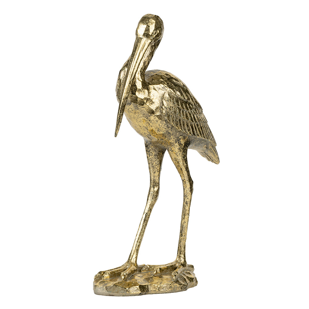 Standing Crane Figurine 40.5cm Elegant Resin Decorative Accent in Gold Finish