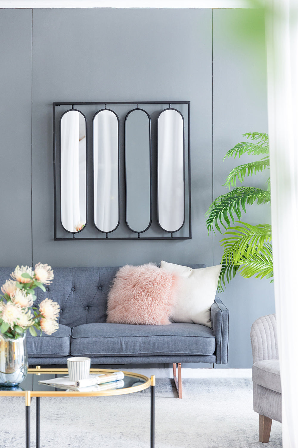 Swivel Black Metal Wall Mirror 91cm Modern Industrial Design with Rotating Panels