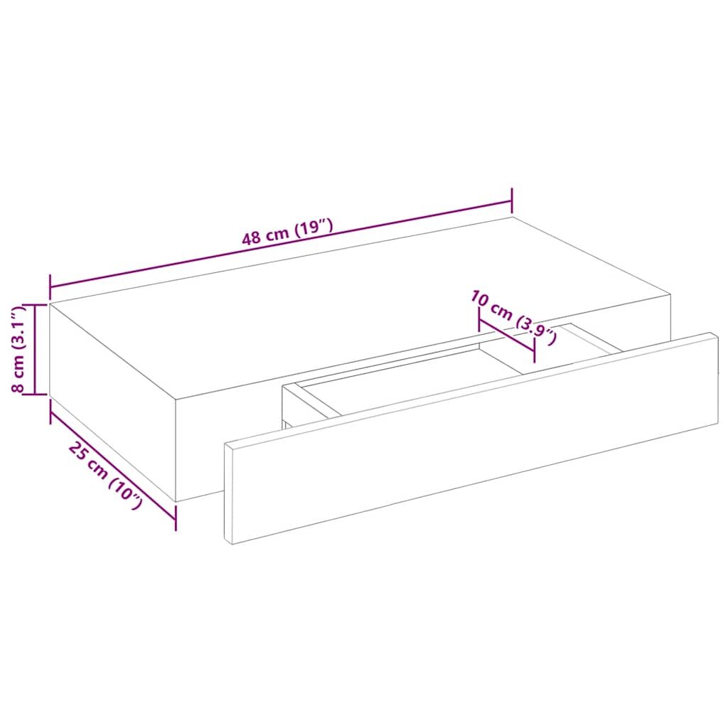White MDF Floating Wall Display Shelf 1 Drawer Book/DVD Storage