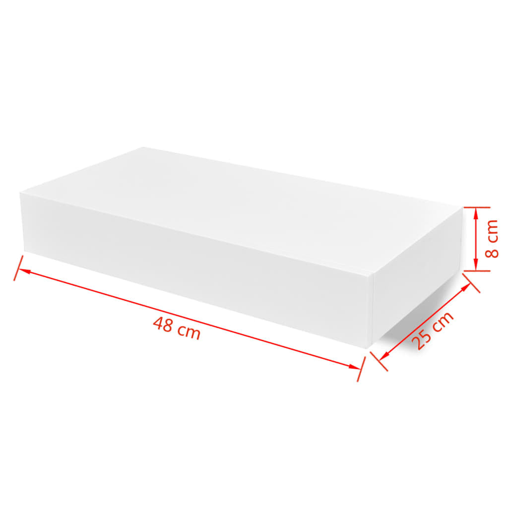 White MDF Floating Wall Display Shelf 1 Drawer Book/DVD Storage