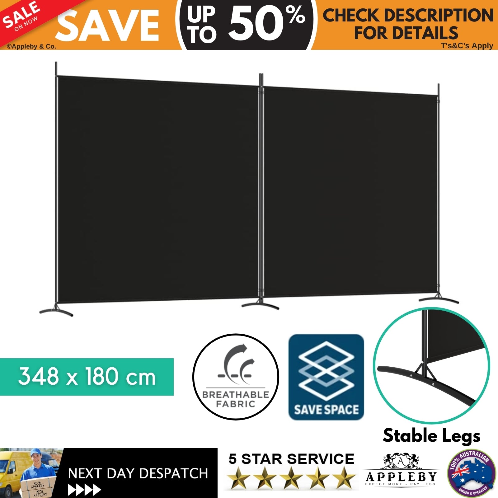 2-Panel Room Divider Black 348x180 cm Fabric