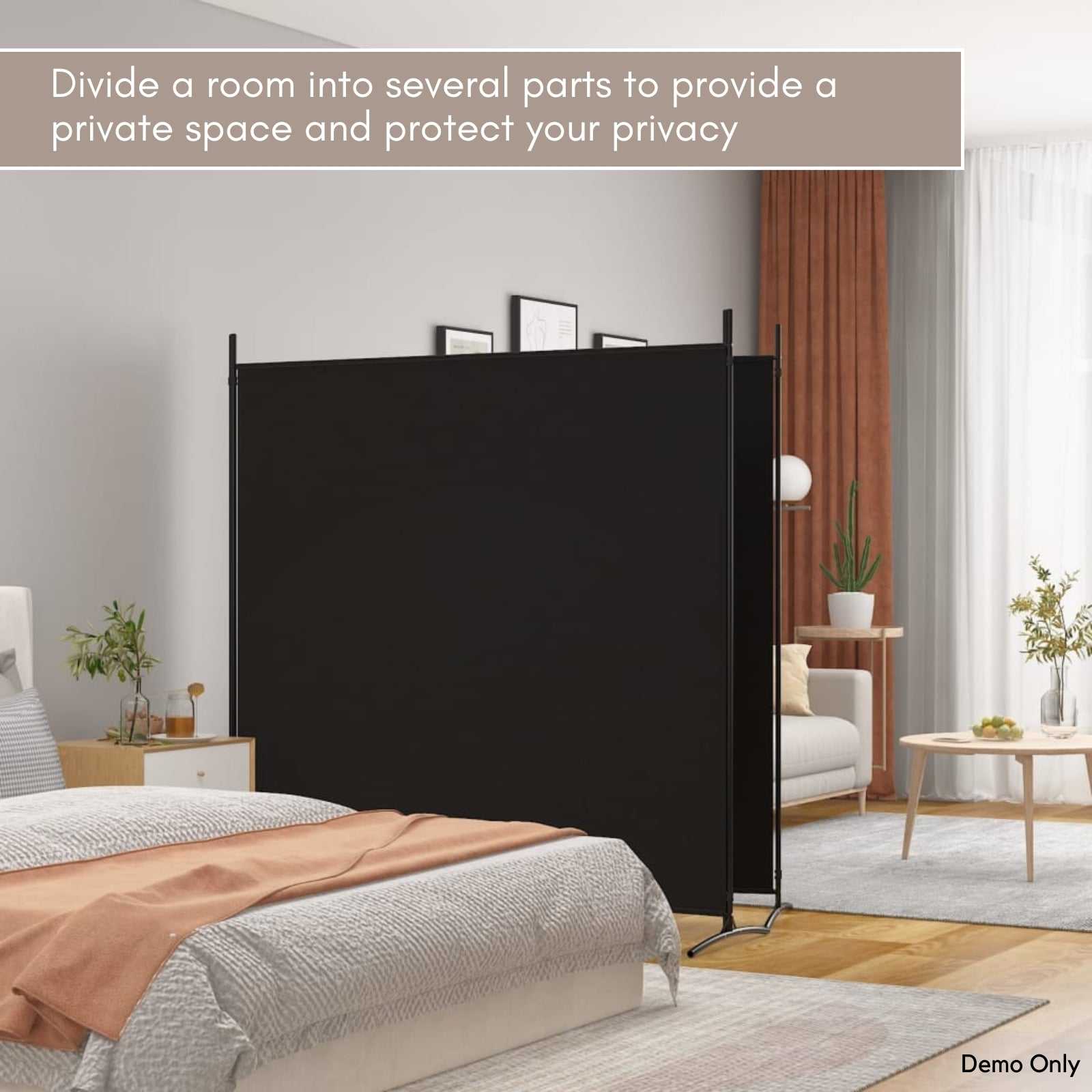 2-Panel Room Divider Black 348x180 cm Fabric