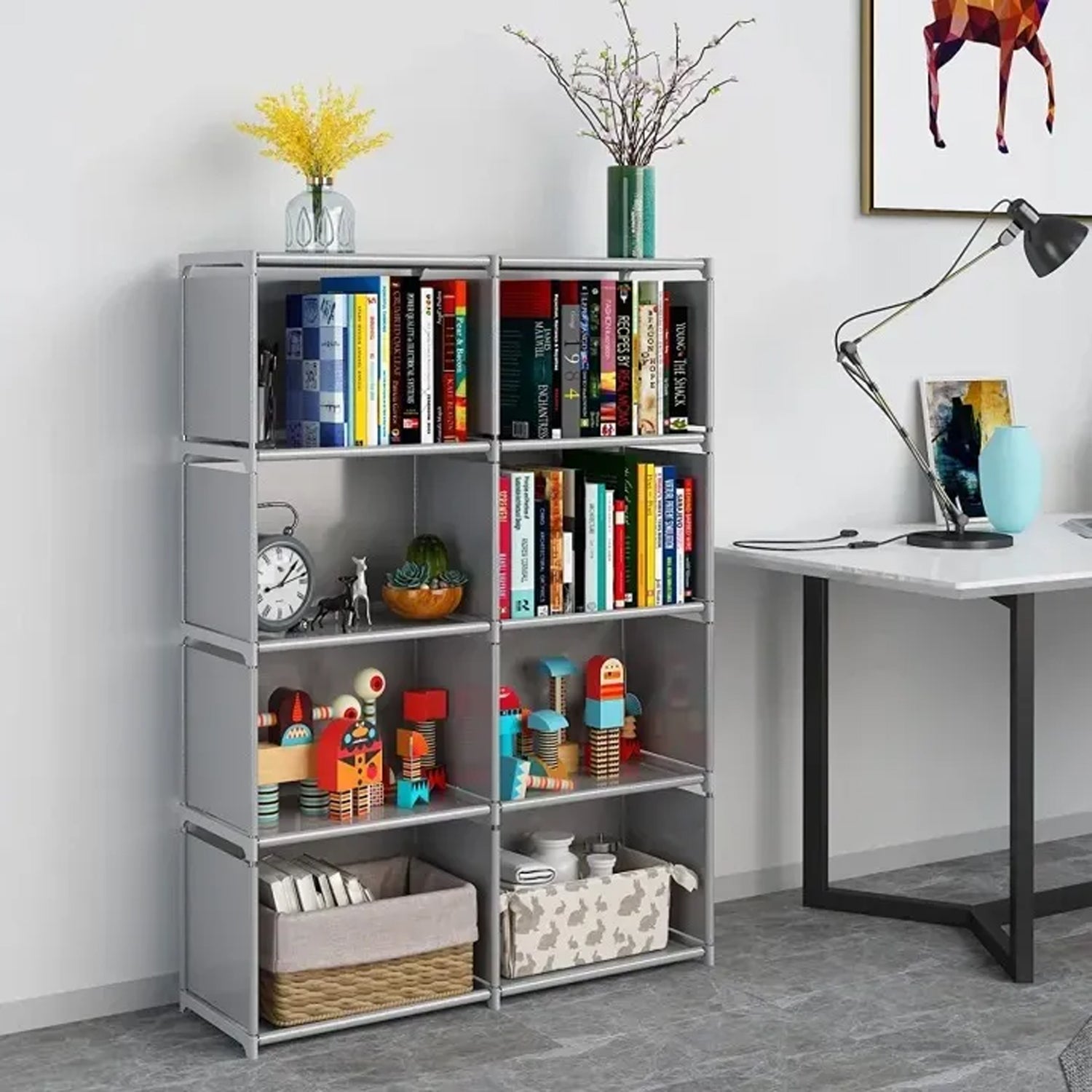 Hivvago 8 Grid Storage Rack Bookshelf Organizer Lightweight Durable Shelf