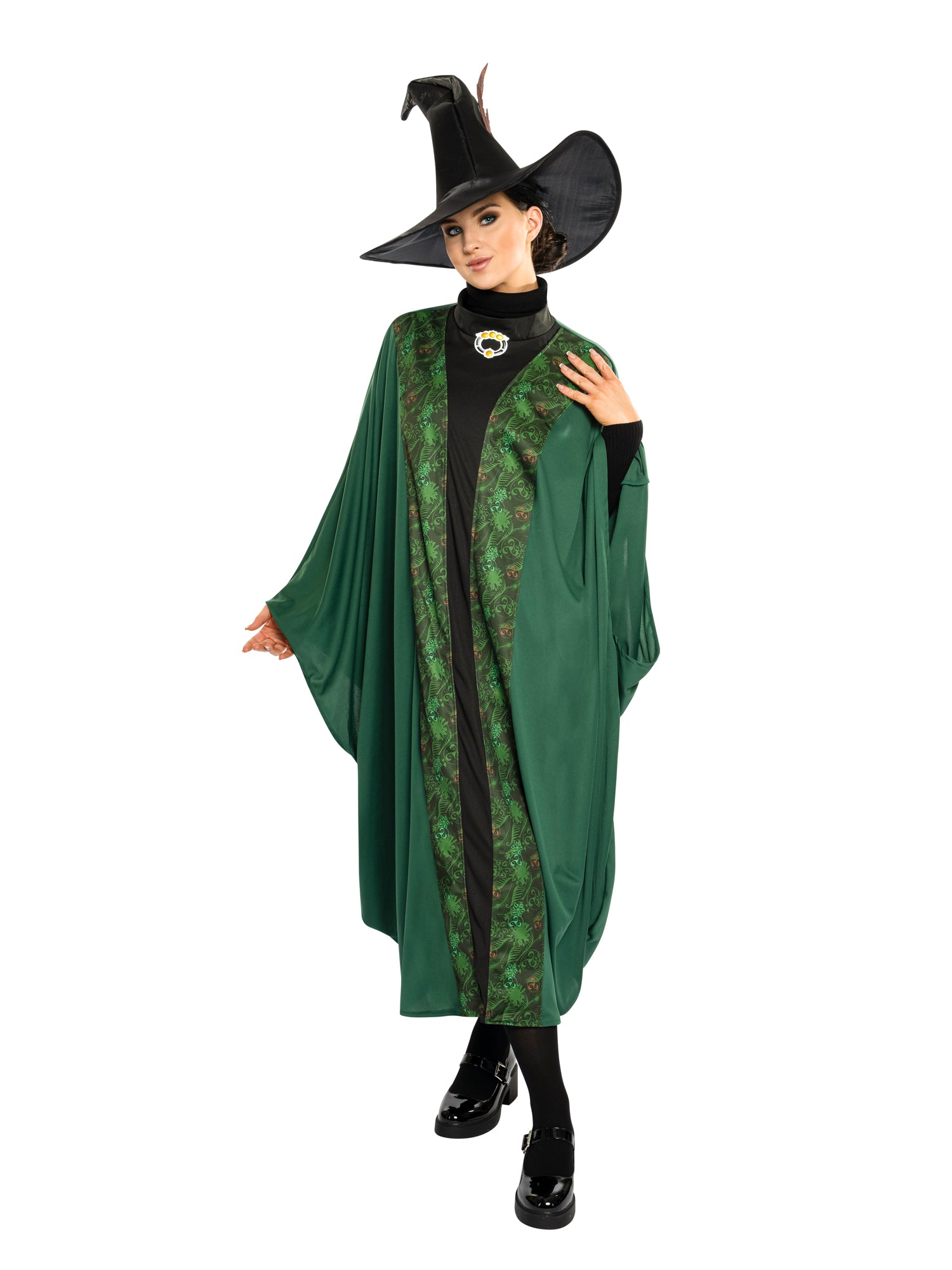 Professor McGonagall Costume Adult Harry Potter Robe with Hat & Brooch - Green