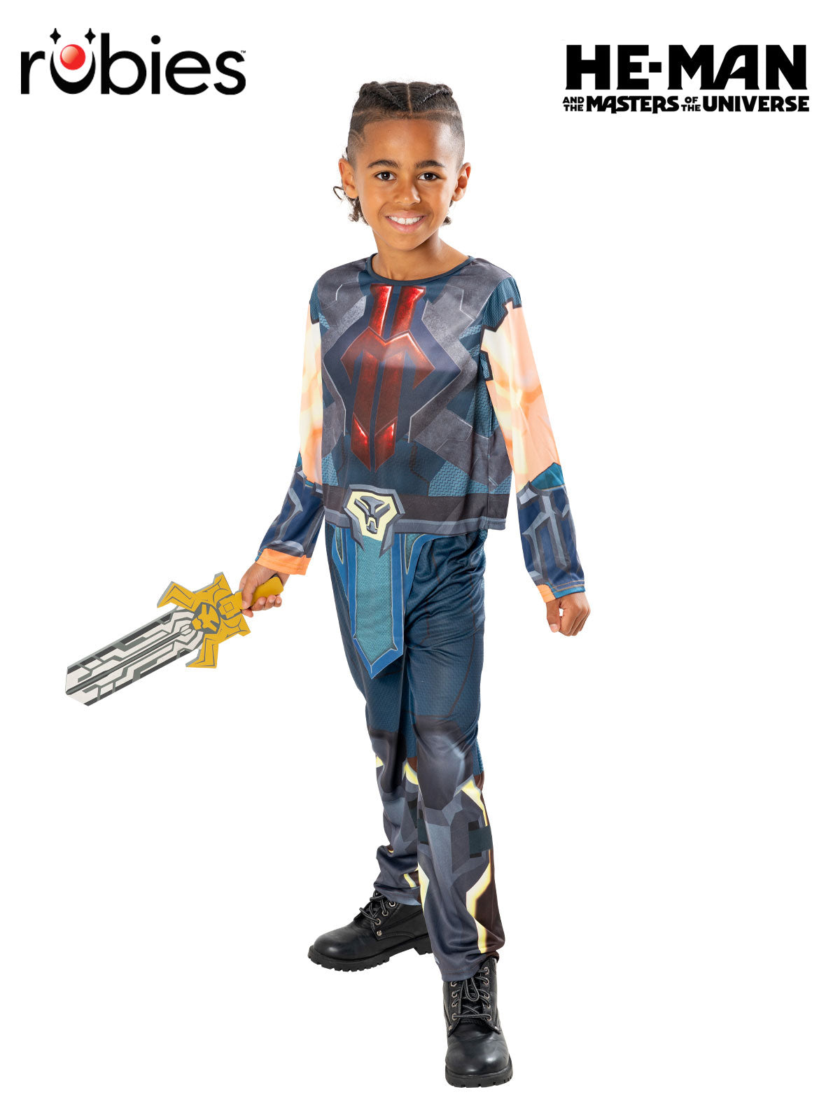 Kids He Man Masters Costume with Muscle Shirt Pants and Printed Sword
