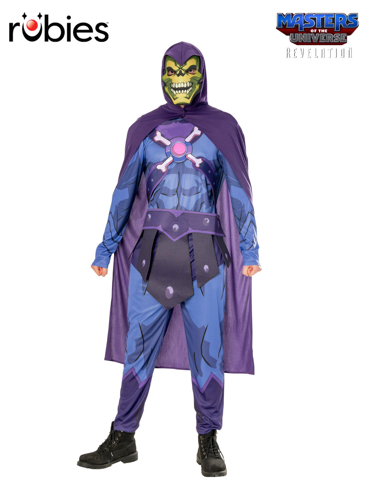He-Man Skeletor Adult Costume with Green EVA Mask and Purple Hood