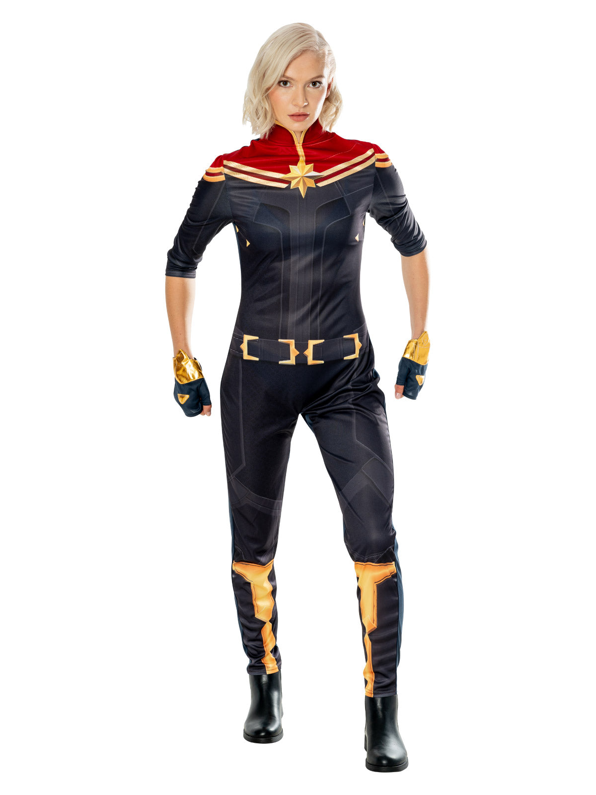 Captain Marvel The Marvels Deluxe Costume Adult Official Marvel Jumpsuit with Gauntlets