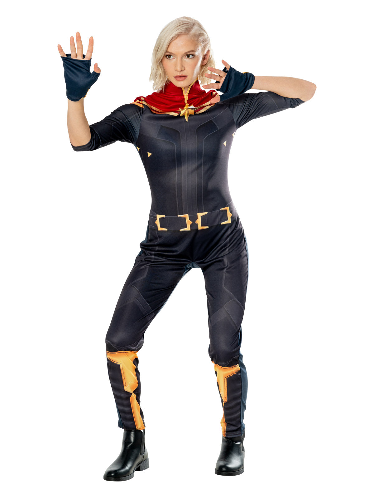 Captain Marvel The Marvels Deluxe Costume Adult Official Marvel Jumpsuit with Gauntlets