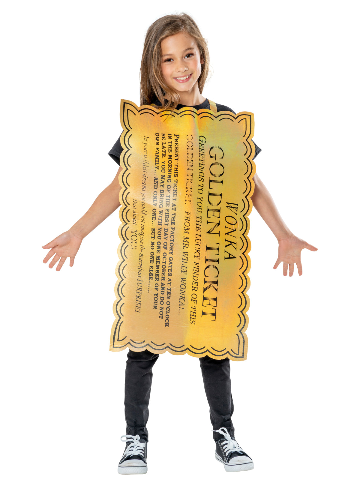 Kids Golden Ticket Costume – Charlie and the Chocolate Factory Tabard Outfit Gold Colour