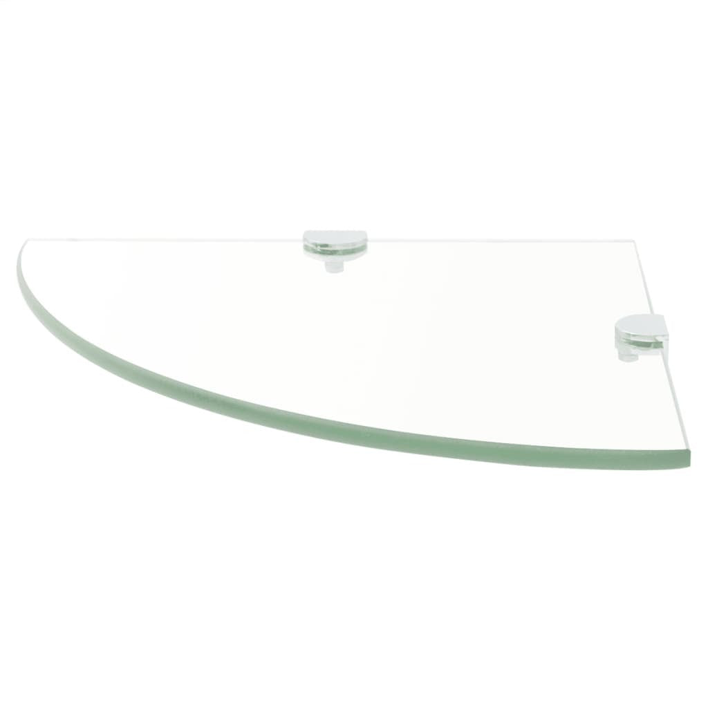 Corner Shelves 2 pcs with Chrome Supports Glass Clear 25x25 cm
