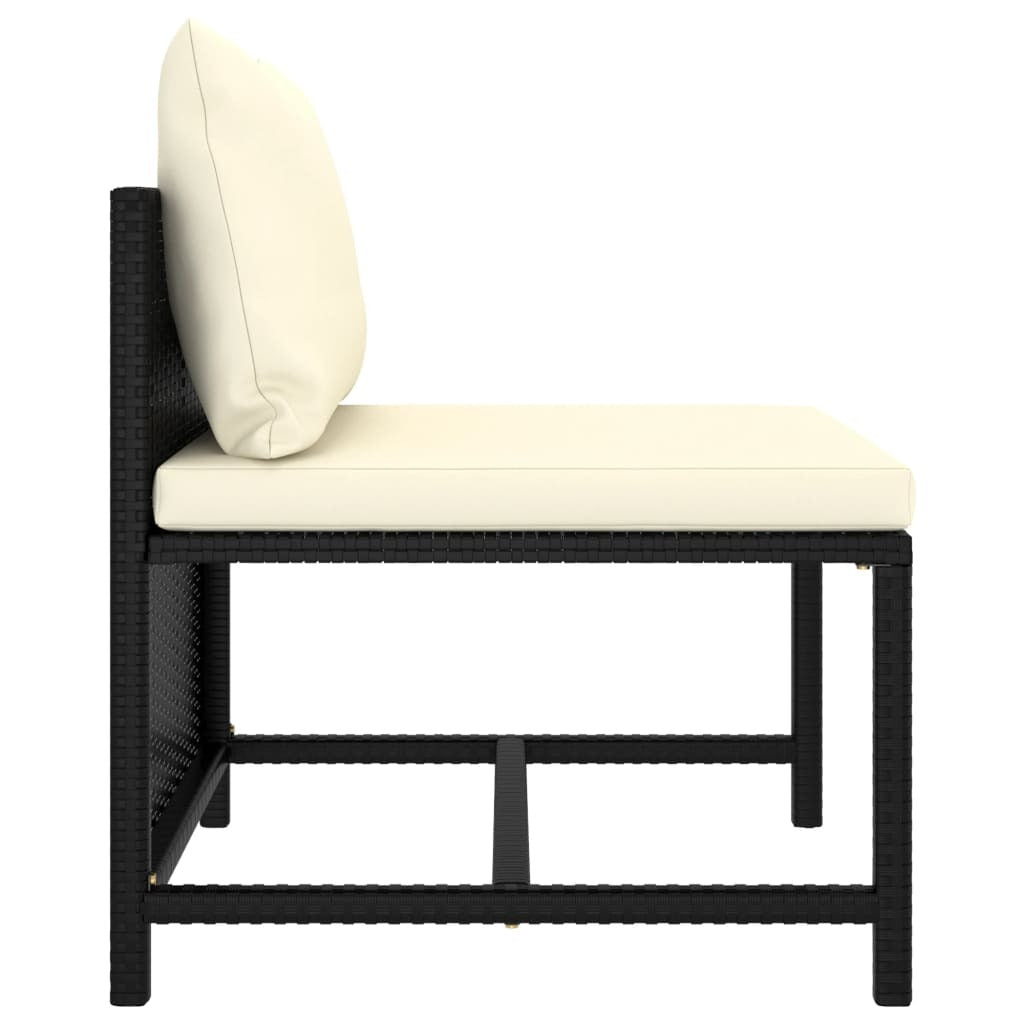 Sectional Middle Sofa with Cushions Black Poly Rattan