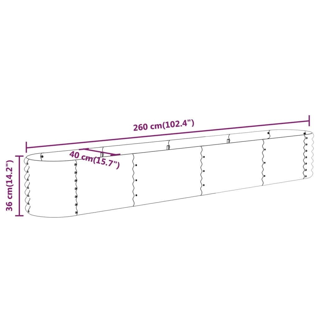 Garden Raised Bed Galvanised Steel 260x40x36 cm Grey