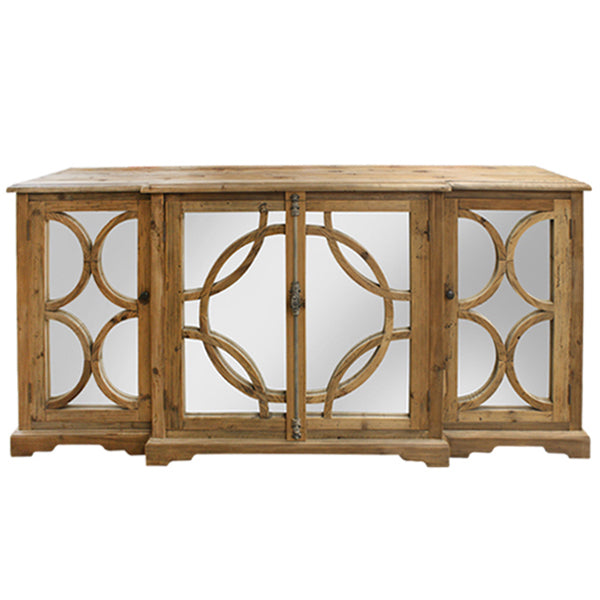 Keats Mirror Sideboard 4 Door Reclaimed Pine Natural Timber Decorative Storage Cabinet