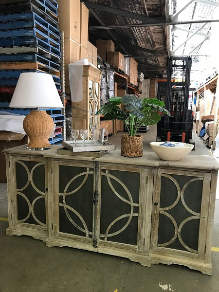 Keats Zinc Sideboard 4 Door Reclaimed Pine Natural Timber Decorative Storage Cabinet