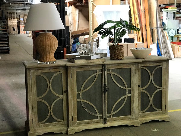 Keats Zinc Sideboard 4 Door Reclaimed Pine Natural Timber Decorative Storage Cabinet