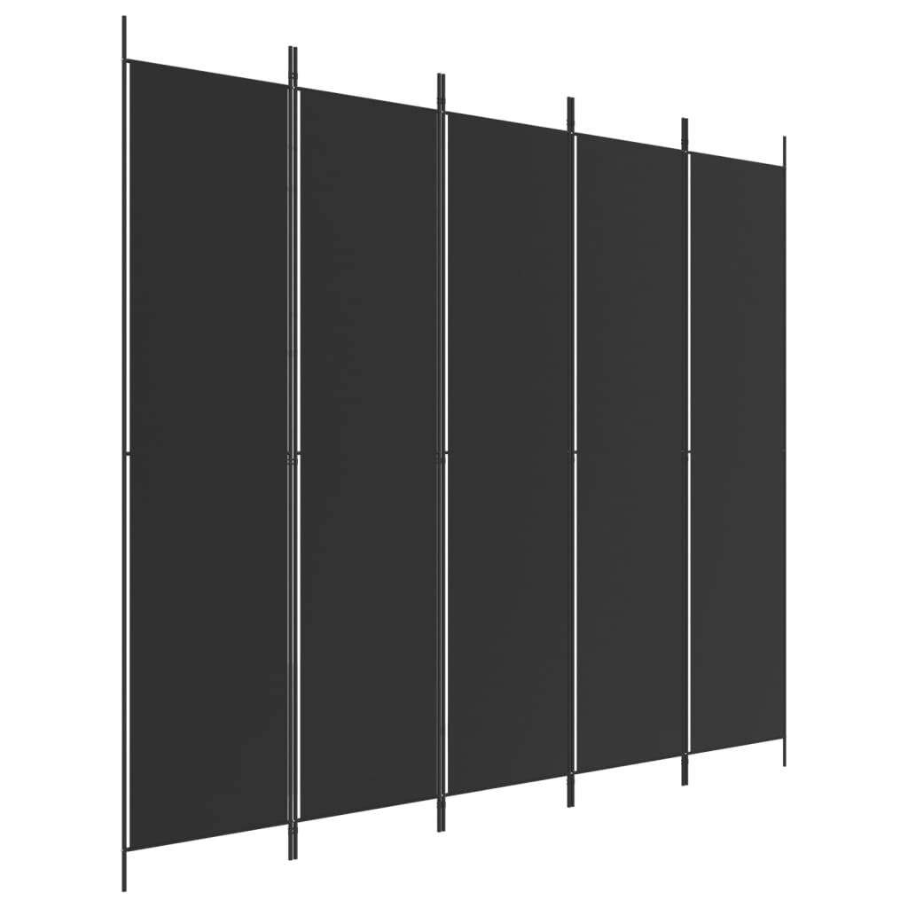 5-Panel Room Divider Black 250x220 cm Fabric