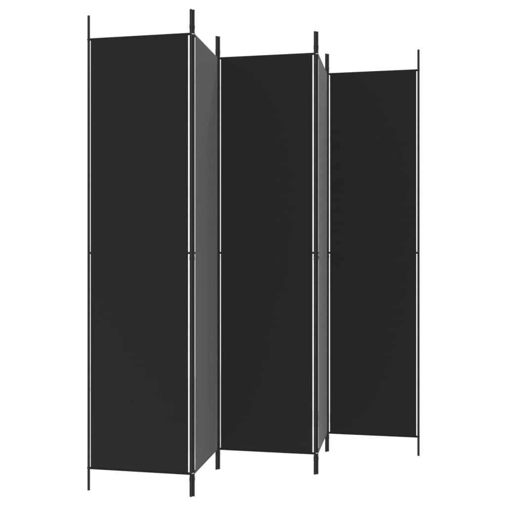 5-Panel Room Divider Black 250x220 cm Fabric