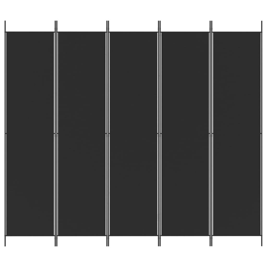 5-Panel Room Divider Black 250x220 cm Fabric