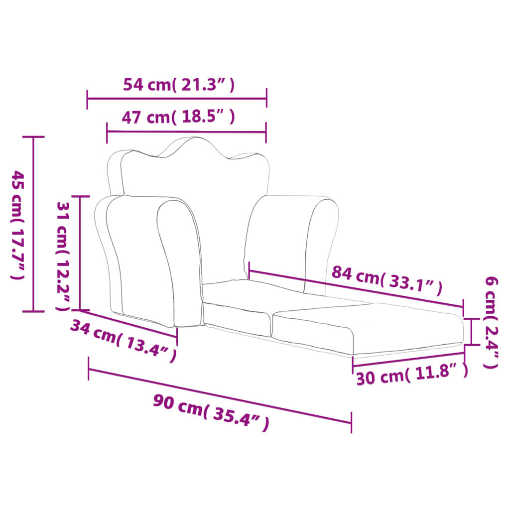 Kids' Sofa Bed Pink Soft Plush
