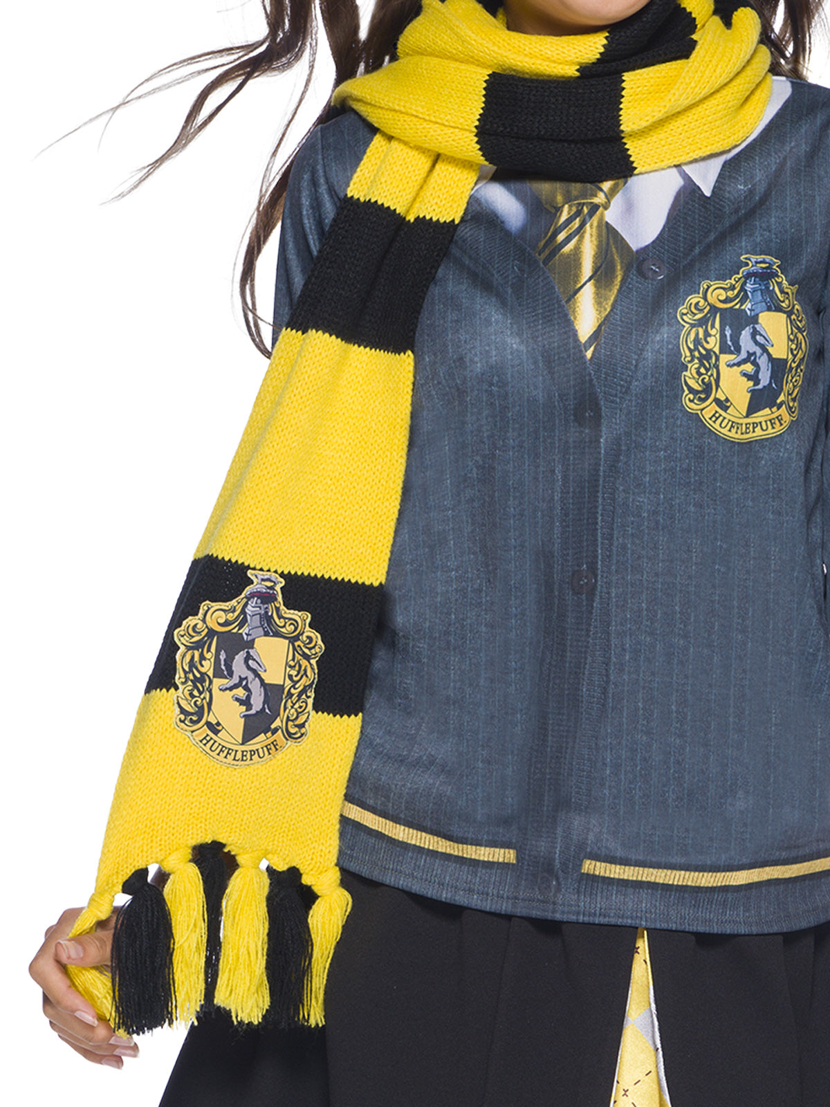 Hufflepuff Knit Scarf with Embroidered Emblem Harry Potter Official Licensed Accessory Yellow & Black Colour