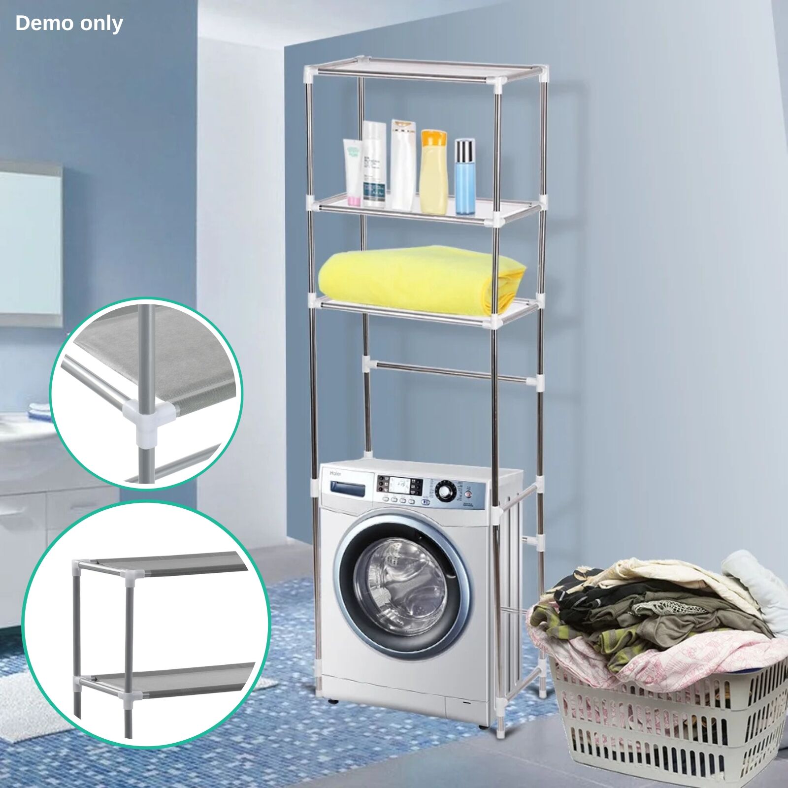 3-Tier Storage Rack over Laundry Machine Silver 69x28x169 cm