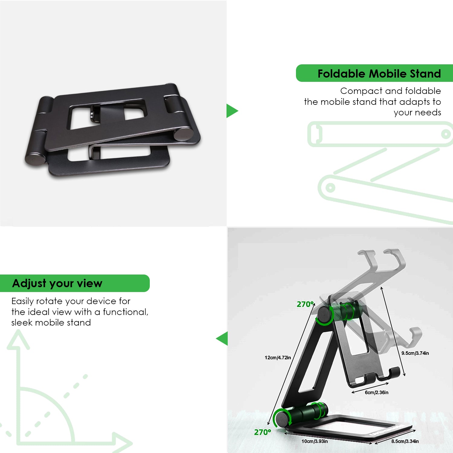 Portable Dual Folding Phone and Tablet Stand Desk Travel Cradle Dock Pack of 3, Available in 2 Colours