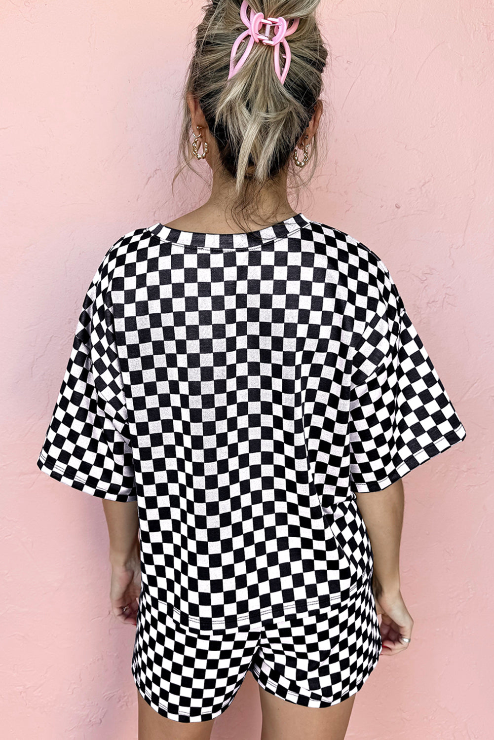 Women’s Brown Checkered Top and Shorts Casual 2 Piece Set