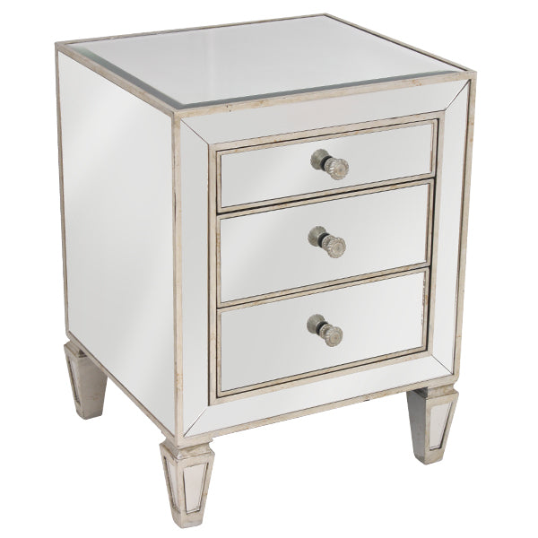Mirrored 3 Drawer Bedside Antique Seamless Gold Leaf Hollywood Art Deco