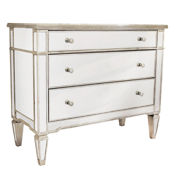 Mirrored 3 Drawer Chest Antique Ribbed Gold Leaf Hollywood Art Deco