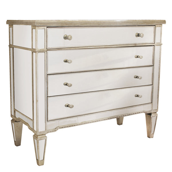 Mirrored 4 Drawer Chest Antique Ribbed Gold Leaf Hollywood Glam