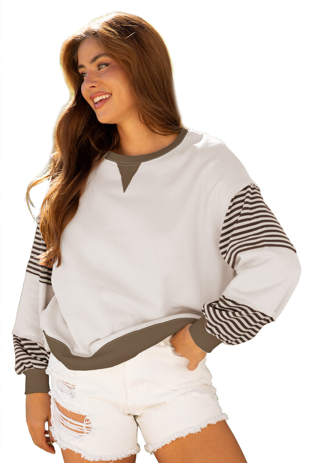 Jet Stream Striped Colourblock Patchwork Drop Shoulder Sweatshirt