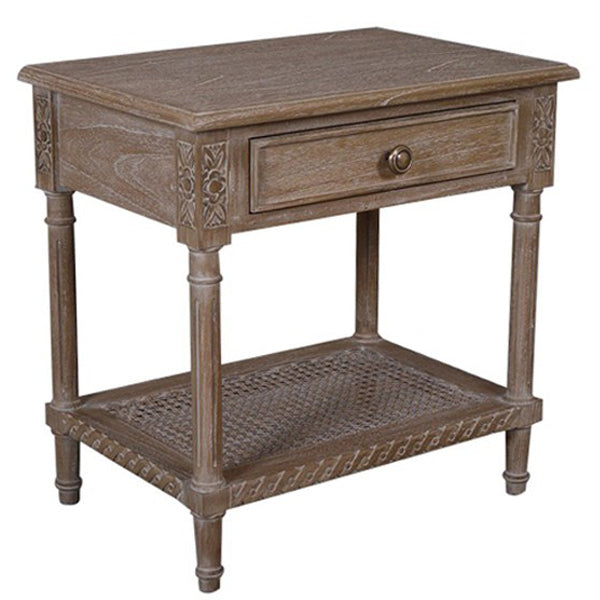 Polo Oak Wash Side Table – Bedside Nightstand with Drawer & Shelf