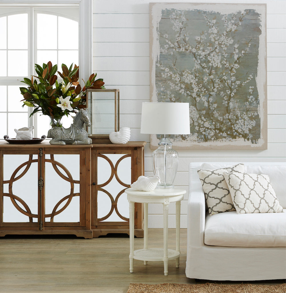 Keats Mirror Sideboard 4 Door Reclaimed Pine Natural Timber Decorative Storage Cabinet