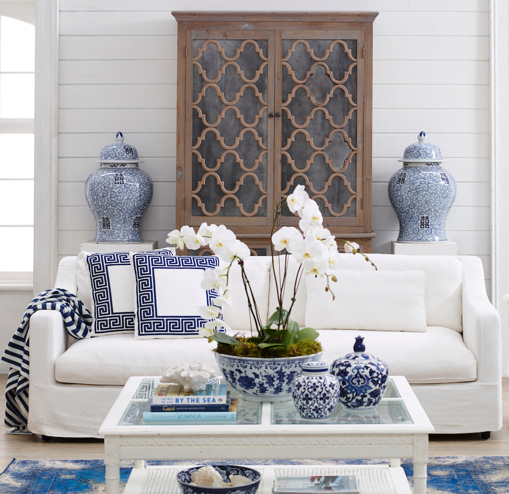 Polo Square White Coffee Table 110cm Hamptons Style Rattan Shelf Glass Top
