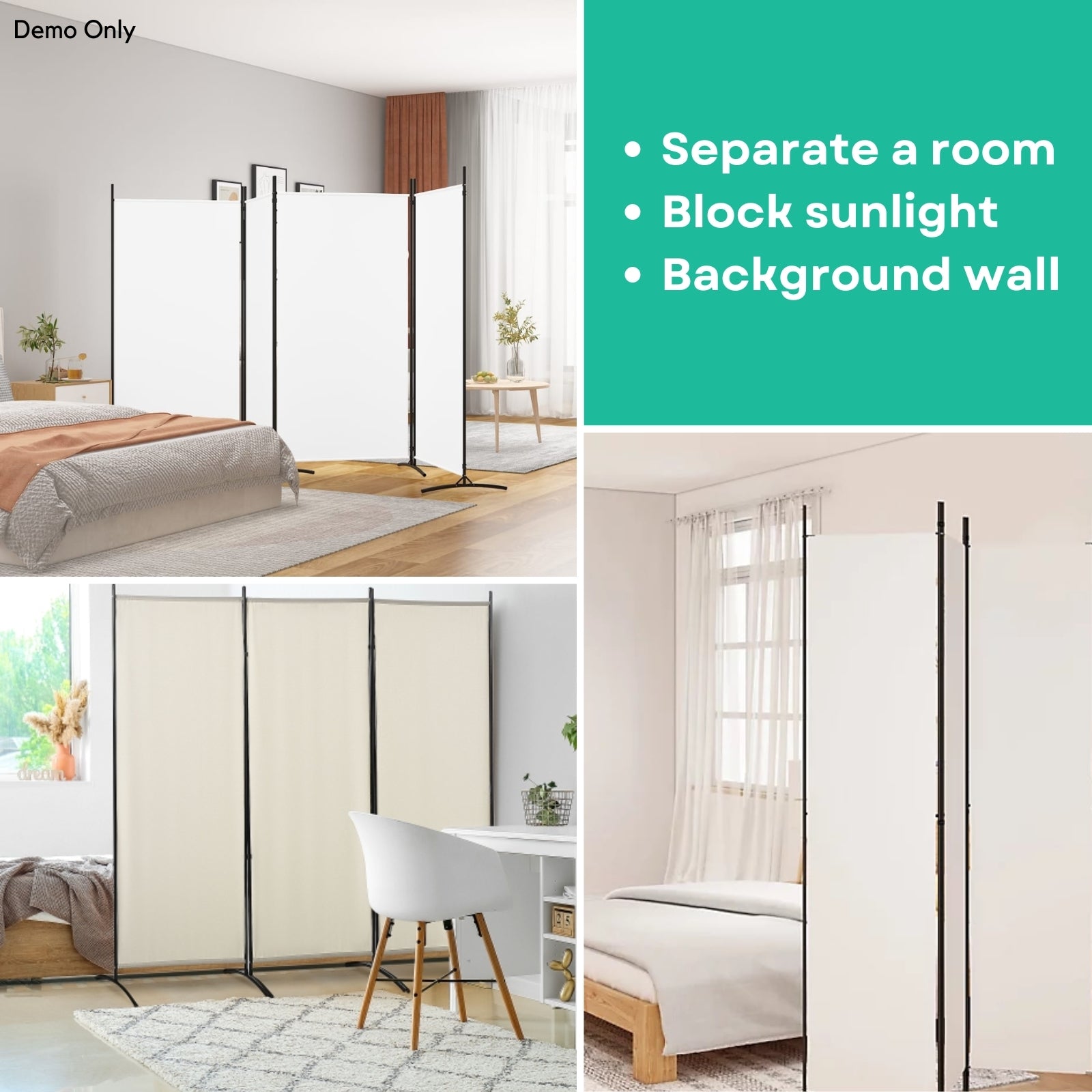 4-Panel Room Divider White 346x180 cm Fabric