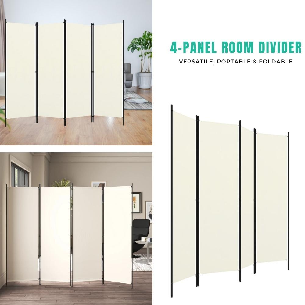 4-Panel Room Divider White 200x180 cm